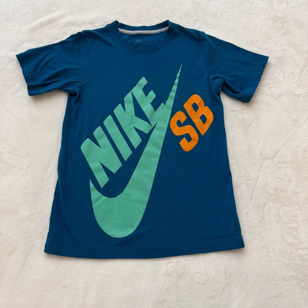 Nike SB Teal Orange‎ Swoosh Logo T Shirt Youth Medium 10 12 Years Cotton